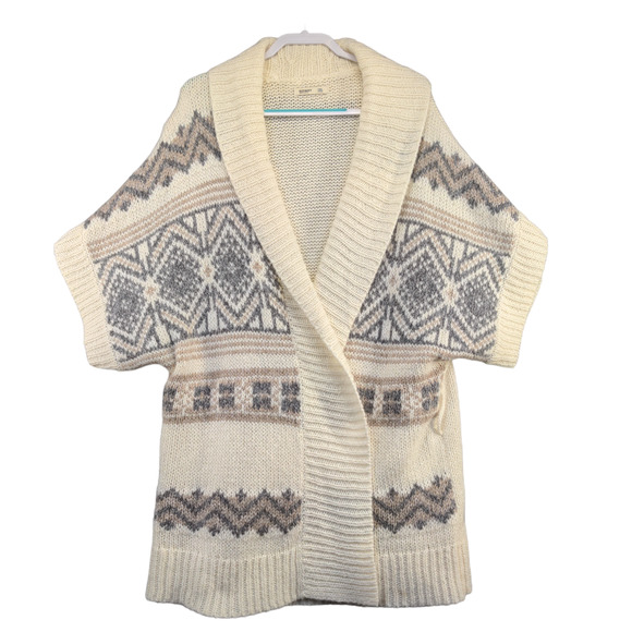 Old Navy Women's Open Front Cardigan Knit Sweater Cream XXL Fair Isle Wool Blend - Picture 1 of 13